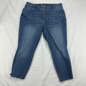 KUT From The Kloth Womens Plus 18W Button Fly‎ Crop Jeans Dark Wash Frayed Hem